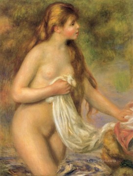 Desnudo Painting - Bañista de pelo largo desnudo femenino Pierre Auguste Renoir